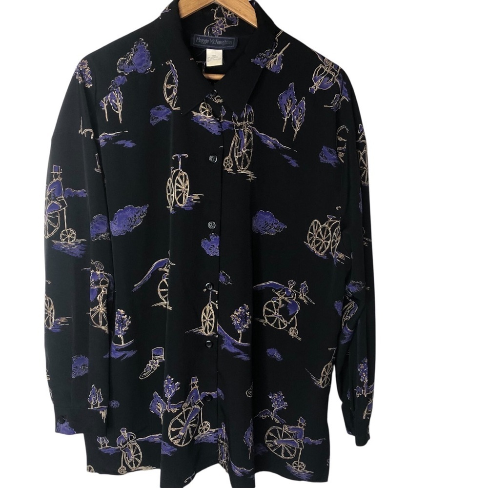 Vtg 80’s 90’s Retro Button Down Sz XL Tunic Top Bicycle Rider Pop Art to Wear